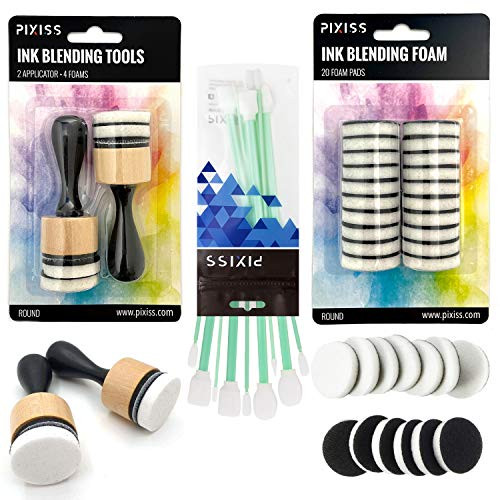 Pixiss Mini Ink Blending Tools 2 Pack Round with 24 Replacement Foam Pads 10 Stick Blending Tools for Distressing Blending and More