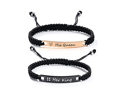 Personalized Custom Handmade Braided Rope Nameplate ID Matching Couple Bracelets His and Hers Relationship Promise Valentines Gift for Lover