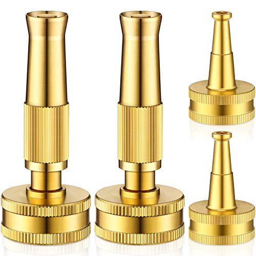 4 Pieces Adjustable Twist Hose Nozzle and Brass Garden Sweeper Nozzle High Pressure Hose Nozzle for Watering Gardens and Car Washing