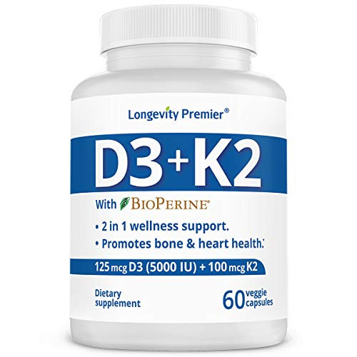 Longevity Vitamin D3plus K2 up to 10000 IU D3 Daily  and  200 mcg k2 with BioPerine