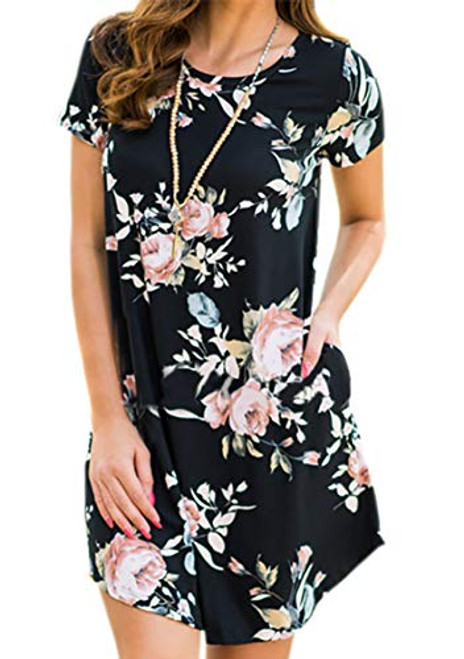YMING Women s Loose Fit Mini Dress Floral Print Casual Dress with Pockets Black 2XL YMING Women s Loose Fit Mini Dress Floral Print Casual Dress with Pockets Black 2XL