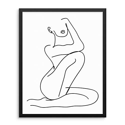 Abstract Womans Body Shape Wall Decor Art Print Line Drawing Poster - Female One Line Silhouette -UNFRAMED- Modern Minimalist Fashion Artwork for Bedroom Living Room Bathroom Home Office  11 inchx14 inch SITTING WOMAN