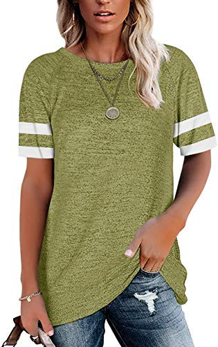 Ebifin Womens Short Sleeve T Shirts Summer Color Block Tunic Tops Casual Loose Fit Tee Shirts Blouses Army Green