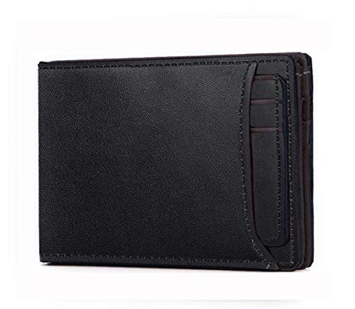 Genuine Leather Slim Bifold Wallet For Men with Extra Capacity RFID Blocking Credit Card Soft Leather Wallet  Black