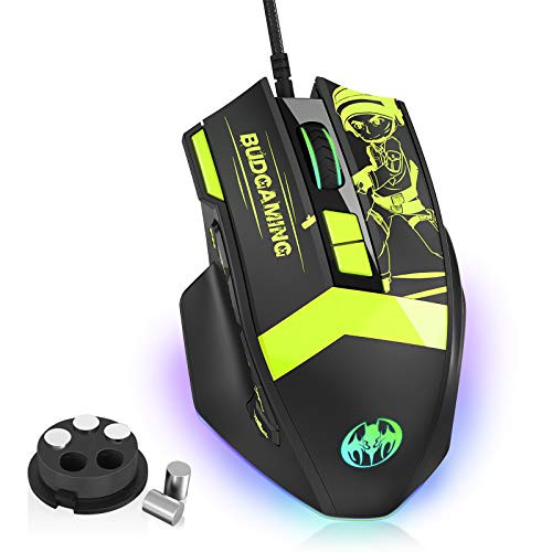 MKORMK GM28 PC Wired Gaming Mouse for ProsFluorescent MMO RGB LED Backlit  7200 DPI  Office Game Dual Mode Computer Mice with 12 Programmable Buttons Weight Tuning Set for Windows PC Gaming