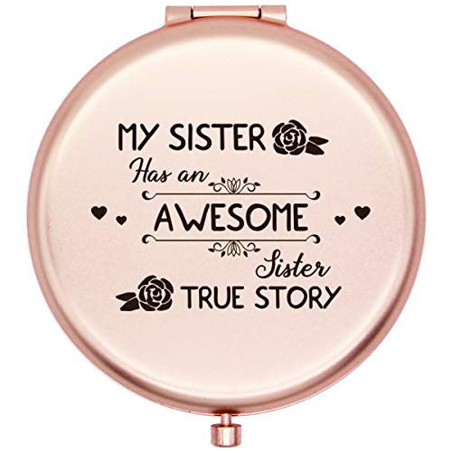 Muminglong Frosed Compact Makeup Mirror for Sister from SisterBrother Birthday Christmas Ideas for Sister-Awesome sister  Rose Gold