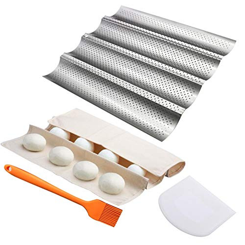 Perforated Baguette Pan for French Bread Baking 4 Wave Loaves Loaf Bake Mold Toast Cooking Bakers Molding 4 Gutter Oven Toaster Pan Cloche Waves Silver Steel Tray Perforated Baguette Pan for French Bread Baking 4 Wave Loaves Loaf Bake Mold Toast Cooking Bakers Molding 4 Gutter Oven Toaster Pan Cloche Waves Silver Steel Tray