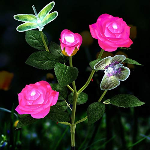 TYNLED Solar Lights Outdoor Garden Yard Decorations Waterproof Solar Powered Lights Flowers Stake Garden Lights for Pathway Walkway Patio Yard  and  Lawn  Pink
