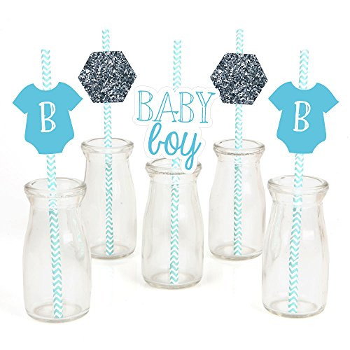 Big Dot of Happiness Baby Boy Paper Straw Decor - Baby Shower Striped Decorative Straws - Set of 24 Big Dot of Happiness Baby Boy Paper Straw Decor - Baby Shower Striped Decorative Straws - Set of 24