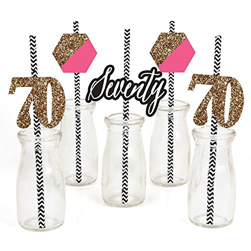 Big Dot of Happiness Chic 70th Birthday - Pink, Black and Gold - Paper Straw Decor - Birthday Party Striped Decorative Straws - Set of 24 Big Dot of Happiness Chic 70th Birthday - Pink, Black and Gold - Paper Straw Decor - Birthday Party Striped Decorative Straws - Set of 24