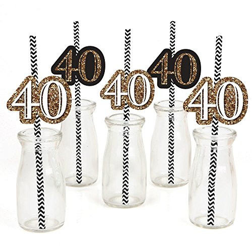 Big Dot of Happiness Adult 40th Birthday - Gold - Paper Straw Decor - Birthday Party Striped Decorative Straws - Set of 24 Big Dot of Happiness Adult 40th Birthday - Gold - Paper Straw Decor - Birthday Party Striped Decorative Straws - Set of 24