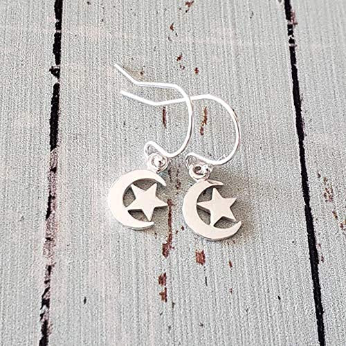 Moon Charm with Star Sterling Silver Earrings  tiny size