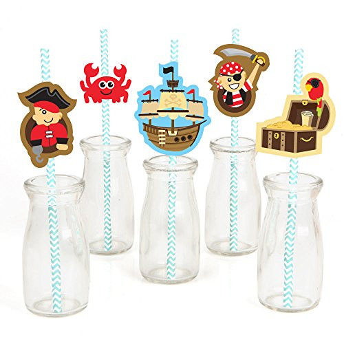 Big Dot of Happiness Ahoy Mates! Pirate Paper Straw Decor - Baby Shower or Birthday Party Striped Decorative Straws - Set of 24 Big Dot of Happiness Ahoy Mates! Pirate Paper Straw Decor - Baby Shower or Birthday Party Striped Decorative Straws - Set of 24