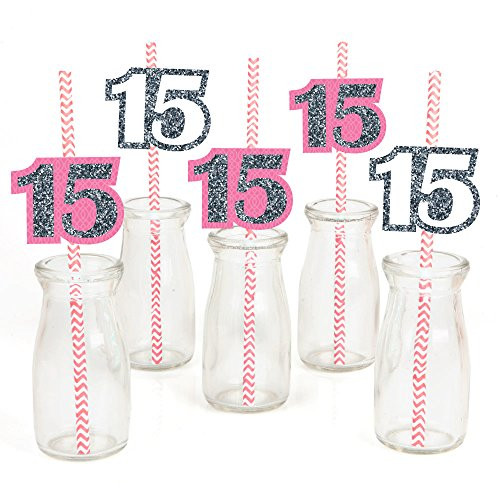 Big Dot of Happiness Quinceanera Pink - Sweet 15 - Paper Straw Decor - Birthday Party Striped Decorative Straws - Set of 24 Big Dot of Happiness Quinceanera Pink - Sweet 15 - Paper Straw Decor - Birthday Party Striped Decorative Straws - Set of 24