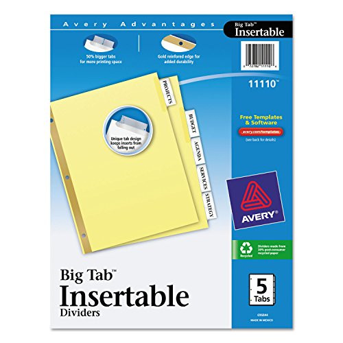 Avery 11110 Big Tab Insertable Dividers 8-1 2-Inch x 11-Inch Clear Tabs 5 Tabs Set