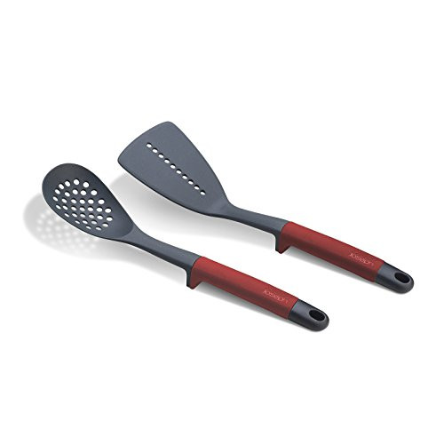 Joseph Joseph 10455 Elevate Slotted Spoon and Turner with Integrated Tool Rest, 2-piece, Red