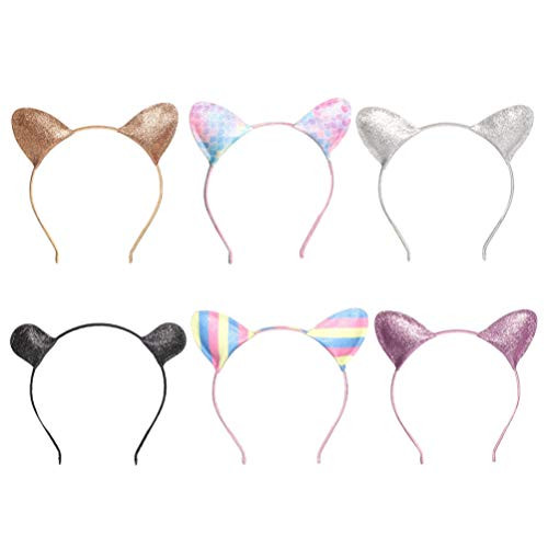 NUOBESTY 6pcs Cat Ears Headband Glitter Animal Ears Hair Bands for Birthday Christmas Party Favor Cosplay Hair Accessory Mixed Color