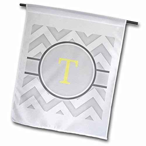 3dRose Grey  and  White Chevron with Yellow Monogram Initial T - Garden Flag 12 by 18 inch