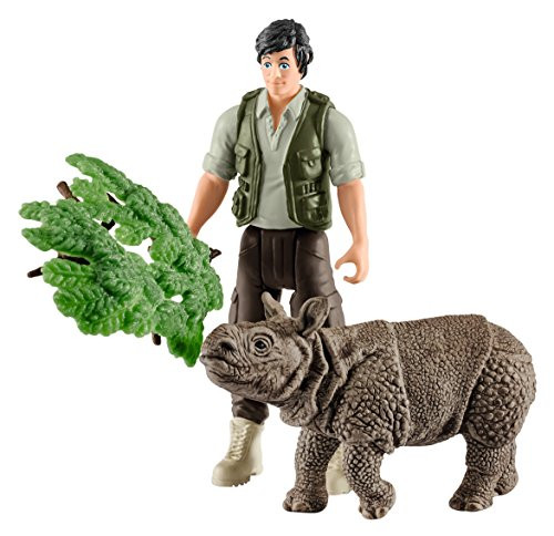 Schleich Ranger and Indian Rhinoceros Figurine Toy Play Set, Multicolor