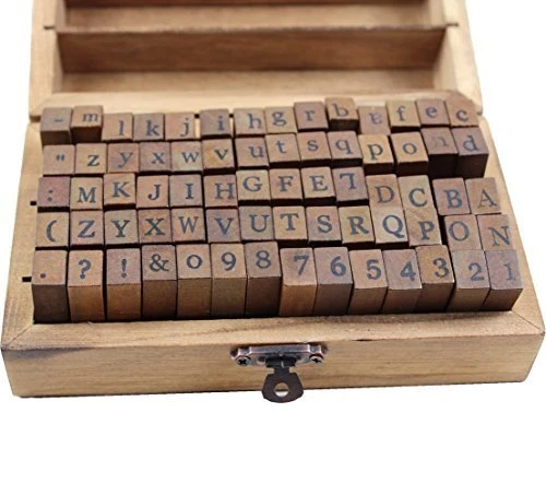Resulzon 70pcs Mini Lovely Alphabet Stamps Vintage Wooden Rubber Letter Number And Symbol Stamp Set For DIY Craft Card Making Happy Planner Scrapbooking Supplies