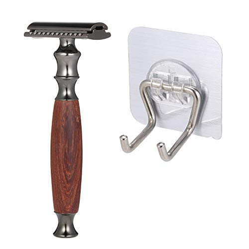 Leeofty Double-edged Shaving Razor Safety Beard Razor with Long Natural Bamboo Handle mustache Removal Shaving Tool Fashionable Sustainable and Durable