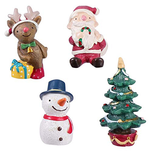 YARNOW 4pcs Christmas Mini Ornaments Xmas Micro Landscape Cute Miniature Santa Clause Christmas Tree Snowman Reindeer Figurines for DIY Fairy Garden Dollhouse Desktop Decoration
