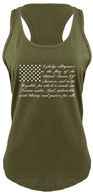 Comical Shirt Ladies Racerback Tank Pledge of Allegiance American Flag Military Green M