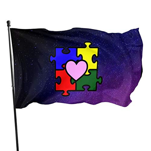 Autism Heart Puzzle Autism Awareness 3x5 FT American Flag Outdoor Banner Family Banner Garden Banner Black
