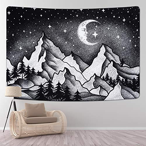 Mountain Moon Tapestry Mountain Forest Tapestries Black and White Tapestry Moon and Stars Tapestry Wall Hanging for Room 59.1 x 82.7 inches Mountain Moon Tapestry Mountain Forest Tapestries Black and White Tapestry Moon and Stars Tapestry Wall Hanging for Room 59.1 x 82.7 inches