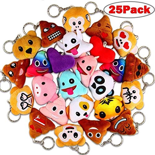 Poop Emoji Keychains, Dreampark Mini Emoji Key Chains [25 Pack] Poo Emoji Plush Keychain Party Favors for Kids Birthday/Christmas Party Supplies 2" Set of 25