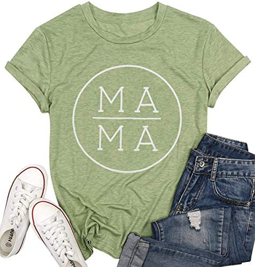 EGELEXY Womens Mama Letter Printed Short Sleeve Graphic Tops Tee for Mothers Day Casual T-Shirt Blouse  L Green EGELEXY Womens Mama Letter Printed Short Sleeve Graphic Tops Tee for Mothers Day Casual T-Shirt Blouse  L Green