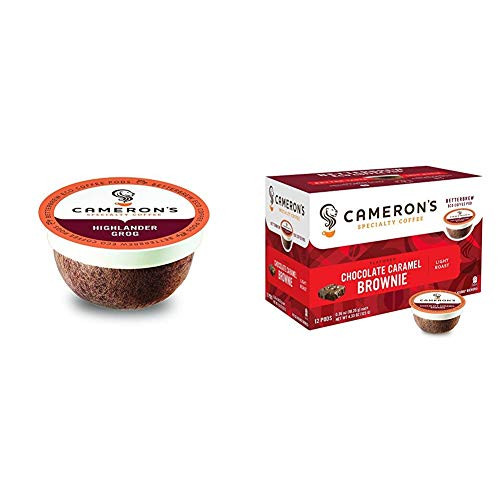 Camerons Coffee Single Serve Pods Flavored Highlander Grog 12 Count  Pack of 1   and  Single Serve Pods Flavored Chocolate Caramel Brownie 12 Count  Pack of 1