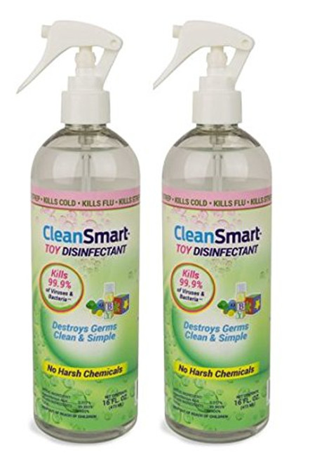 CleanSmart Toy Disinfectant Spray - No Rinse, No Wipe, Kills 99.9% of Germs, Bacteria, Viruses, Fungus, Mold, Leaves No Chemical Residue. 16oz, 2 Pk. Great for mouth toys!
