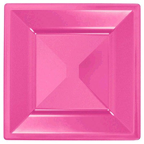Square Plastic Luncheon Plates   8 inch    Bright Pink   Pack of 10   Party Supply