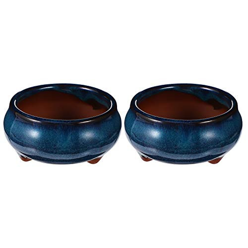 YARDWE 2pcs Chinese Ceramic Planter with Drainage Hole Glazed Pot Succulent Plant Pot Ceramic Succulent Planter Plant Pot Flower Pot Bonsai Pot for Home Garden Decoration