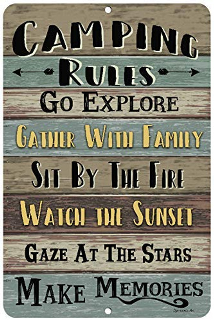 Dyenamic Art Metal Sign Board - Green Metal Camping Sign - Lightweight Aluminum Campsite Decor - Nostalgic Indoor Outdoor Metal Sign - Wall Art Decor Signs - Made in The USA - 8 Inches x 12 Inches