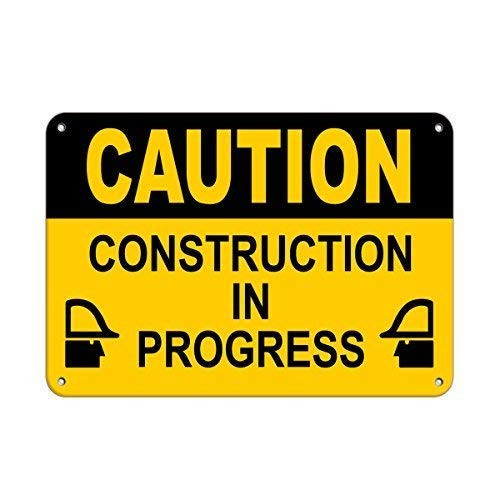 DYLAN MILLER Safety Sign - Caution Construction in Progress Construction Sign DYU0344 8 x 12 Inches Metal Sign Durable Indoor and Outdoor Signs Street Signs