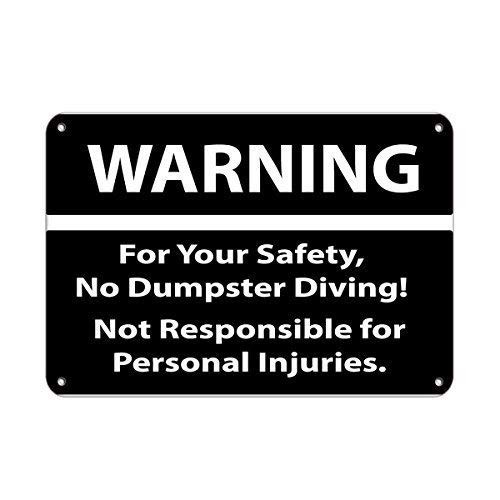 DYLAN MILLER Safety Sign - Safety Warning No Dumpster Diving Avoid Personal Injuries DYU0412 8 x 12 Inches Metal Sign Durable Indoor and Outdoor Signs Street Signs