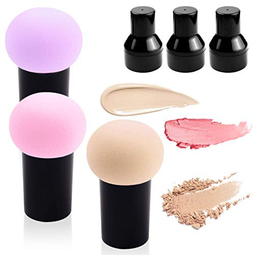 3 Pcs Mushroom Makeup Sponge Cosmetic Blender Puff Latex Free Facial Sponge Beauty Puff Makeup Brush Sponge with Handle Case for Concealer BB Cream Foundation Makeup Tools  B