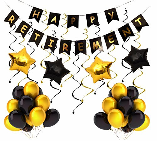 RETIREMENT PARTY DECORATION, HAPPY RETIREMENT Decorative Banner, Happy Retirement Banner Bunting, Retirement Party Supplies Favors Gifts and Decorations (Black)