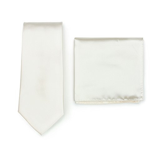 Bows-N-Ties Mens Solid Necktie and Pocket Square Set  Cream