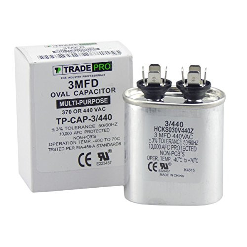 3 mfd Capacitor, Industrial Grade Replacement for Central Air-Conditioners, Heat Pumps, Condenser Fan Motors, and Compressors. Oval Multi-Purpose 370/440 Volt - by Trade Pro