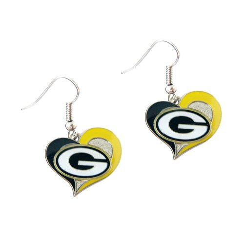 Green Bay Packers Swirl Heart Shape Dangle Logo Earring Set Charm Gift