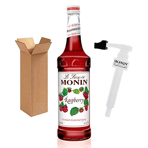 Monin - Raspberry Syrup with Monin BPA Free Pump Boxed Sweet and Tart Great for Cocktails and Lemonades Gluten-Free Vegan Non-GMO  750 ml