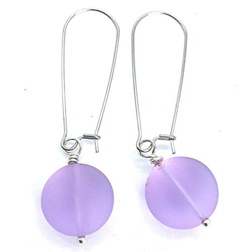 Sea Glass Earrings Purple Sea Glass Coin Earrings Ocean Inspired Jewelry Handmade in the Caribbean Gift for Women