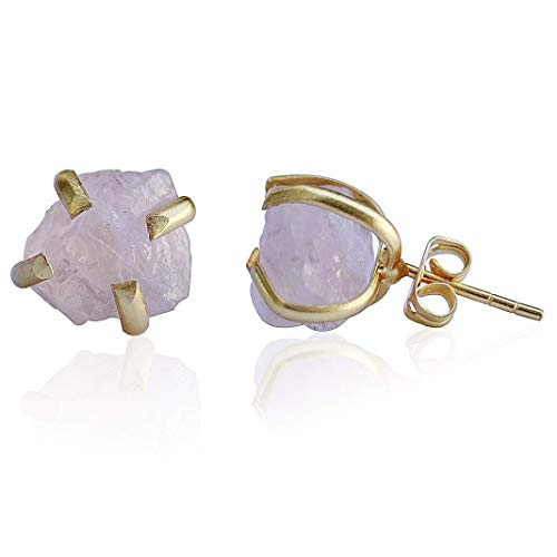 Handmade Raw Rose Quartz Natural Stone Pink Stud Earrings 18K Gold Plated October Birthstone Hypoallergenic Crystal Gemstone Jewelry by TheGlamHarbor Handmade Raw Rose Quartz Natural Stone Pink Stud Earrings 18K Gold Plated October Birthstone Hypoallergenic Crystal Gemstone Jewelry by TheGlamHarbor