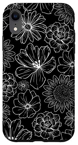 iPhone XR Black and White Wildflower Pattern Phone Case