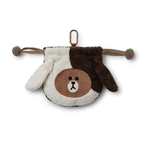 Line Friends Puppy Brown Character Soft Plush Stuffed Animal Drawstring Makeup Toiletry Pouch Brown