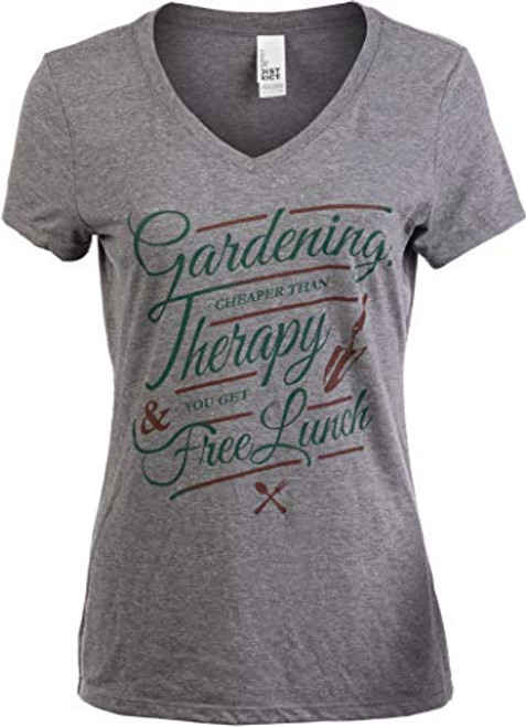 Gardening Cheaper Than Therapy plus  Free Lunch   Funny Gardener V-Neck T-Shirt for Women- Vneck2XL