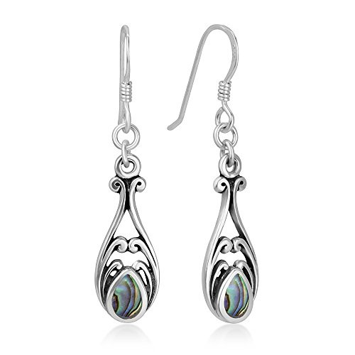 925 Sterling Silver Dangle Hook Earrings ? Chuvora Jewelry ? Green Abalone Shell Filigree 925 Sterling Silver Dangle Hook Earrings ? Chuvora Jewelry ? Green Abalone Shell Filigree
